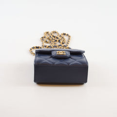 Chanel Micro Navy Top Handle with Chain Bag Microchipped