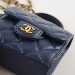 Chanel Micro Navy Top Handle with Chain Bag Microchipped