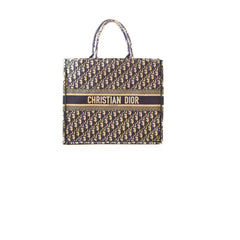 Dior Large Book Tote Oblique Embroidered Canvas Navy
