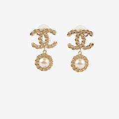 Chanel Large Crystal CC Pearl Drop Earrings