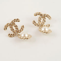Chanel Large Crystal CC Pearl Drop Earrings
