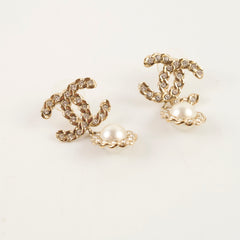 Chanel Large Crystal CC Pearl Drop Earrings