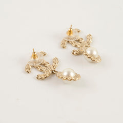 Chanel Large Crystal CC Pearl Drop Earrings