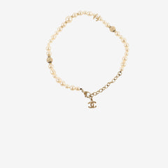 Chanel Pearl Bead CC Logo Chocker Necklace
