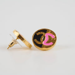 Chanel Round Earrings Pink/Black