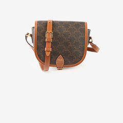 Celine Triomphe Medium Folco Crossbody Tan Brown