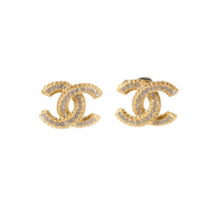 Chanel Gold Crystal CC Stud Earrings