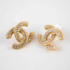 Chanel Gold Crystal CC Stud Earrings