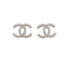 Chanel Silver Crystal CC Stud Earrings