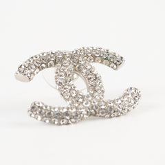 Chanel Silver Crystal CC Stud Earrings