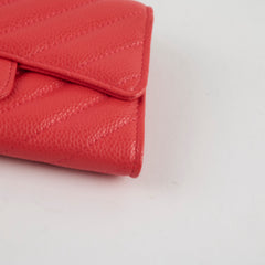 Chanel Chevron Caviar Classic Flap Wallet Coral Red