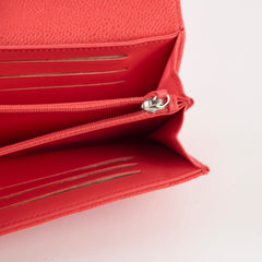 Chanel Chevron Caviar Classic Flap Wallet Coral Red