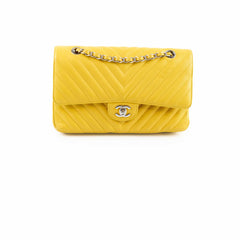 Chanel Medium Classic Flap Yellow Caviar Chevron 23 series