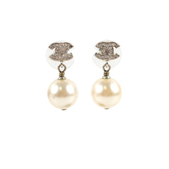 Chanel Pearl Drop Rhinestone Earrings Costume Jewellery