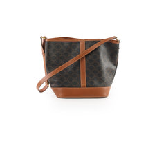 Celine Triomphe Canvas Calfskin Medium Bucket Bag Tan