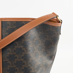 Celine Triomphe Canvas Calfskin Medium Bucket Bag Tan