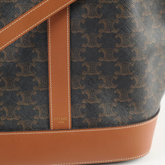 Celine Triomphe Canvas Calfskin Medium Bucket Bag Tan
