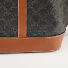 Celine Triomphe Canvas Calfskin Medium Bucket Bag Tan