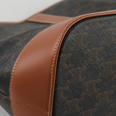 Celine Triomphe Canvas Calfskin Medium Bucket Bag Tan