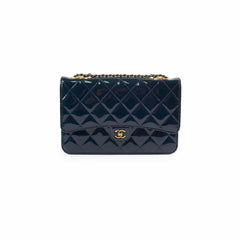 Chanel Wallet On Chain WOC Patent Navy (Snap Button)
