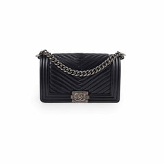 Chanel Old Medium Boy Seasonal Chevron Lambskin Black