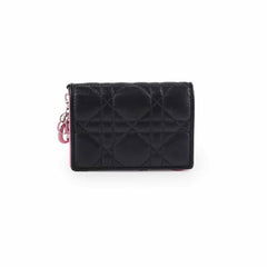 Christian Dior Lambskin Cannage Bi-Colour Flap Card Holder Black/Pink