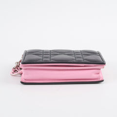Christian Dior Lambskin Cannage Bi-Colour Flap Card Holder Black/Pink