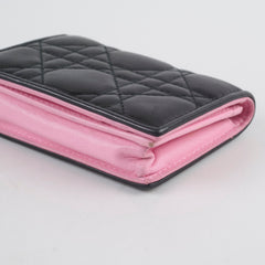 Christian Dior Lambskin Cannage Bi-Colour Flap Card Holder Black/Pink