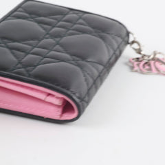 Christian Dior Lambskin Cannage Bi-Colour Flap Card Holder Black/Pink