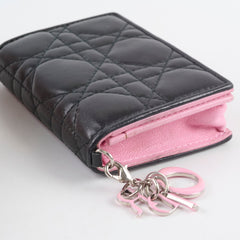 Christian Dior Lambskin Cannage Bi-Colour Flap Card Holder Black/Pink
