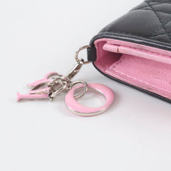 Christian Dior Lambskin Cannage Bi-Colour Flap Card Holder Black/Pink