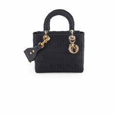 Christian Dior Lady Dior Medium Black Fabric
