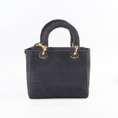 Christian Dior Lady Dior Medium Black Fabric