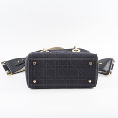 Christian Dior Lady Dior Medium Black Fabric