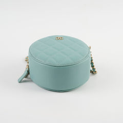Chanel Mini Round Crossbody Caviar Tiffany Blue