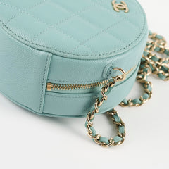 Chanel Mini Round Crossbody Caviar Tiffany Blue