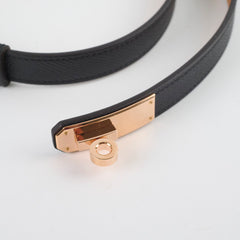 Hermes Kelly 18 Adjustable Belt Noir with Rose Gold - B Stamp
