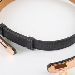 Hermes Kelly 18 Adjustable Belt Noir with Rose Gold - B Stamp