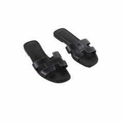 Hermes Oran Slides Black Size 37.5