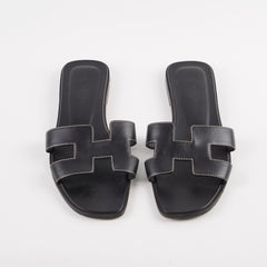 Hermes Oran Slides Black Size 37.5