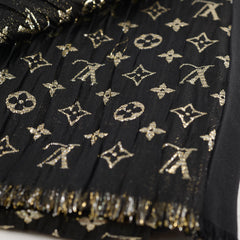 Louis Vuitton Black/Gold Scarf Silk 190 x 60 cm