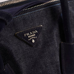 Prada Denim Double Zip Tote Navy
