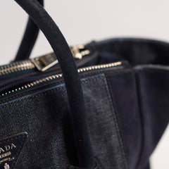 Prada Denim Double Zip Tote Navy