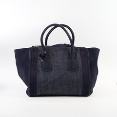 Prada Denim Double Zip Tote Navy