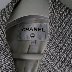 Chanel Tweed Long Jacket Grey Size 38