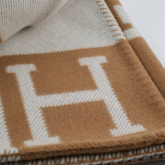 Hermes Avalon Throw Blanket Ecru/Camel
