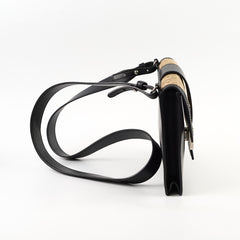 Fendi Leather Zucca Flat Baguette Messenger Bag Black/Beige