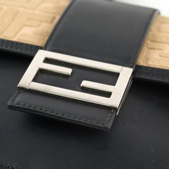 Fendi Leather Zucca Flat Baguette Messenger Bag Black/Beige