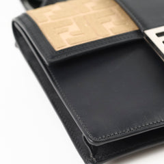 Fendi Leather Zucca Flat Baguette Messenger Bag Black/Beige