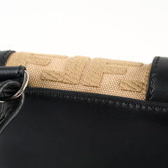 Fendi Leather Zucca Flat Baguette Messenger Bag Black/Beige